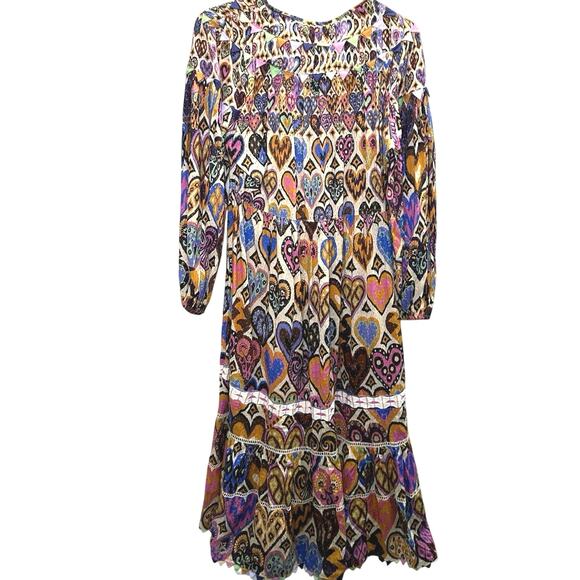 Farm Rio Cream Hearts Ikat Maxi Dress Sz XL Patchwork Boho - Picture 7 of 8